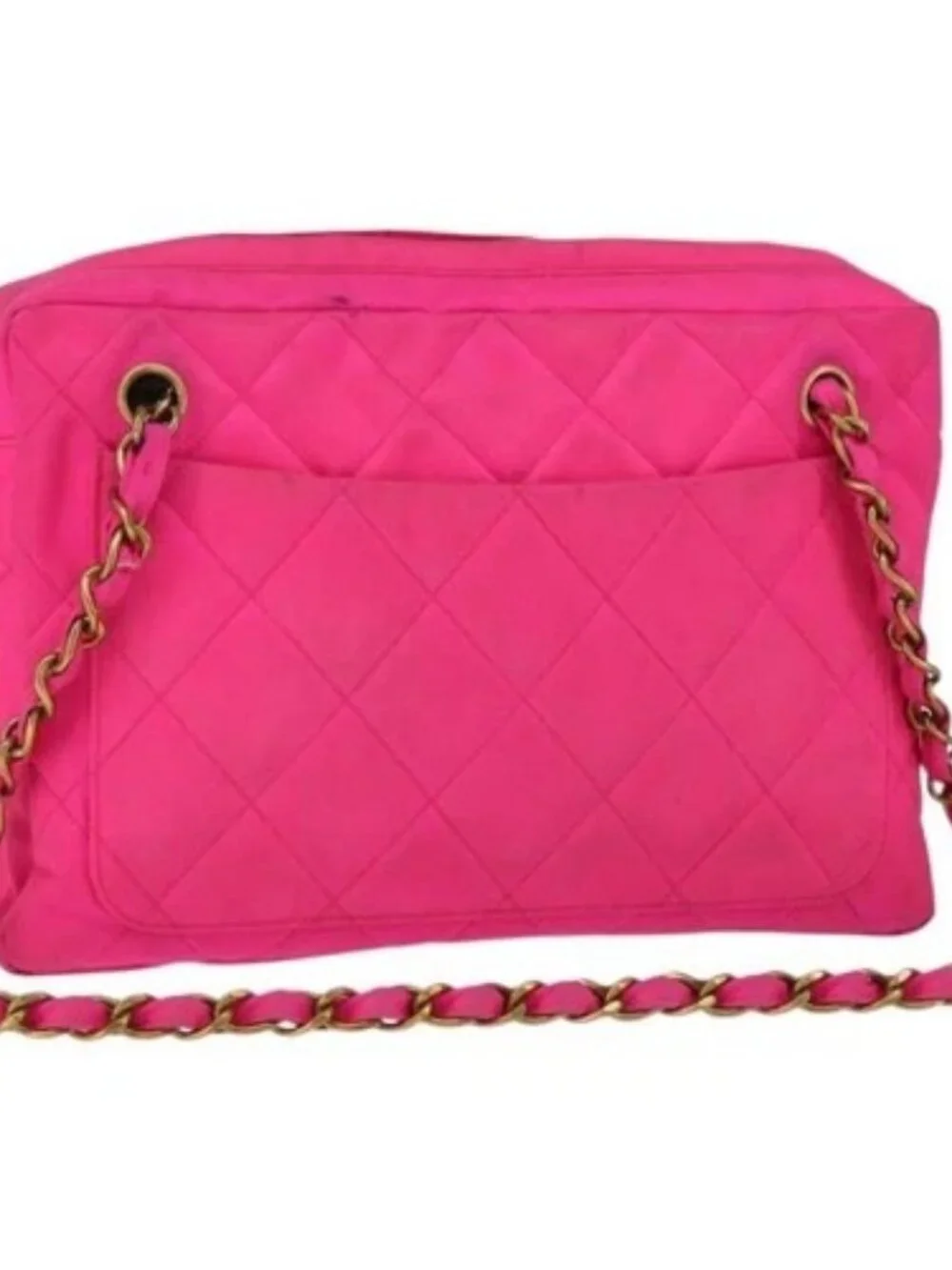CHANEL Matelasse Chain Shoulder Bag Nylon Pink Gold CC Auth 149222